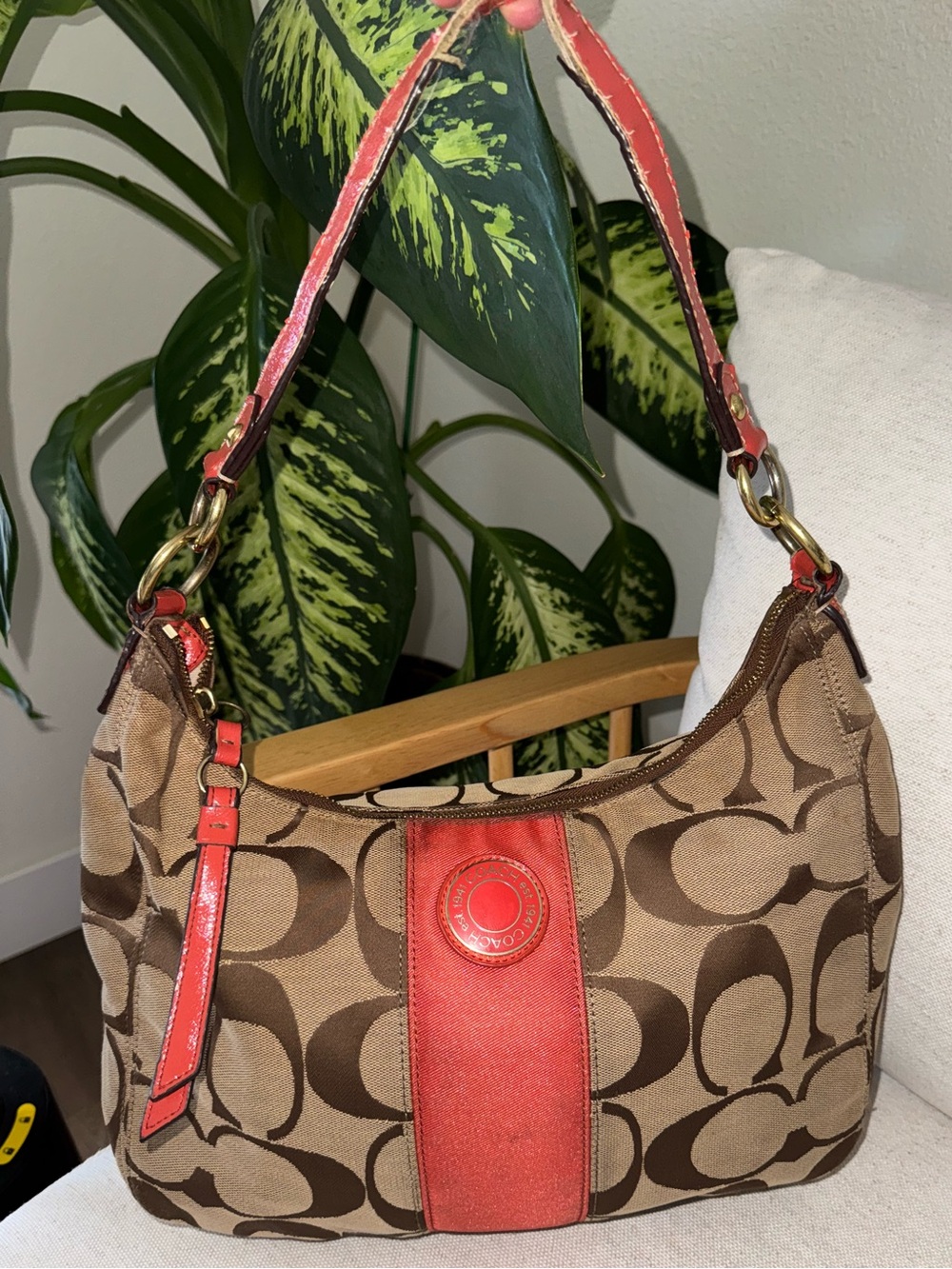 Coach Vintage Y2K Signature Jacquard Brown Coral Stripe Shoulder Bag #F19281